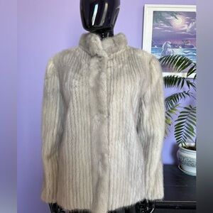 Vintage silver stripped corded mink fur coat jacket